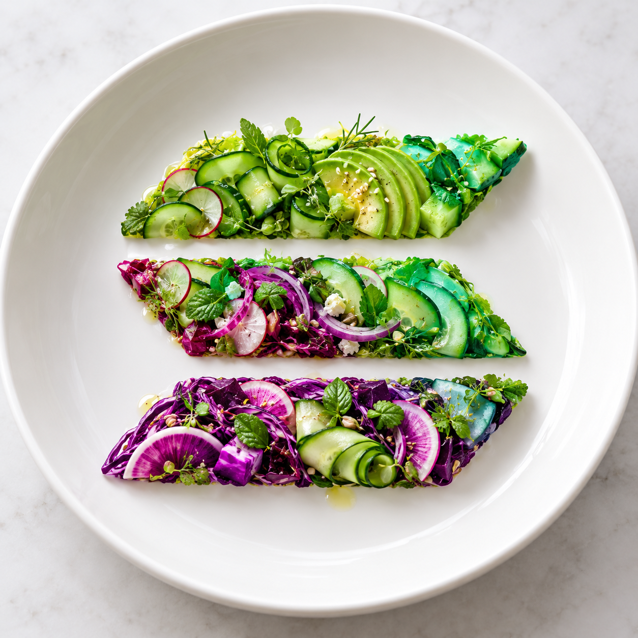 SOLAD vegetable salad arranged like the Solana logo